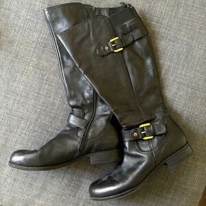 Wide-Calf Knee High Leather Boots